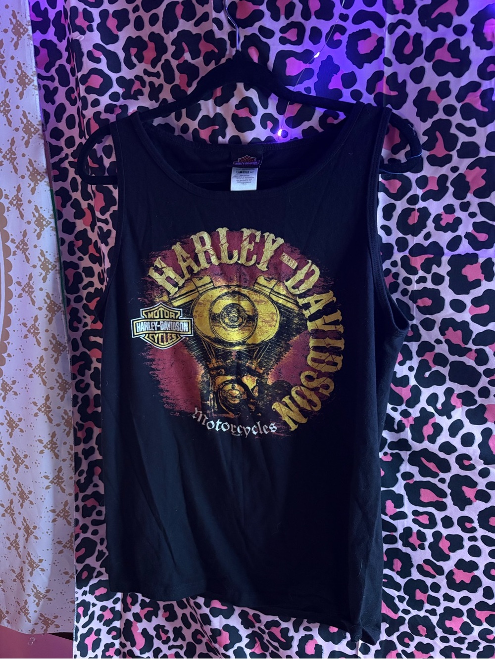 Harley-Davidson Black Muscle Tank with Gold & Red Engine Graphic